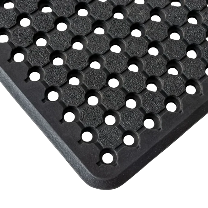 Close-up of black rubber honeycomb drainage mat